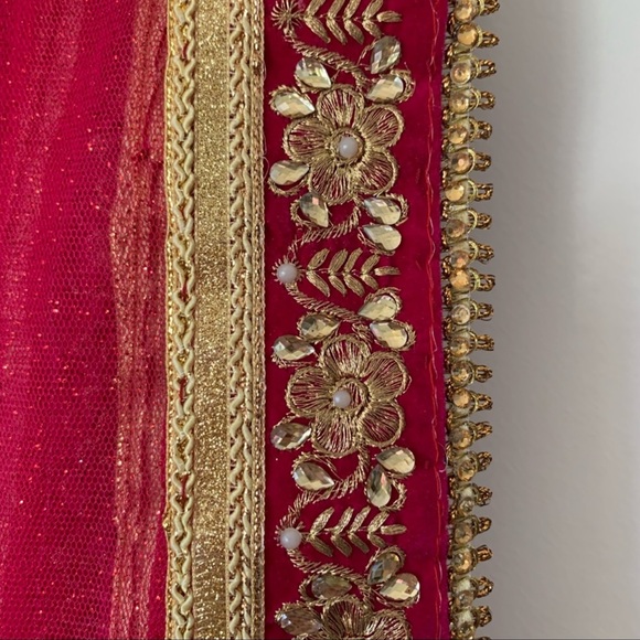 Hot pink fancy Pakistani Indian dupatta scarf - Picture 5 of 5